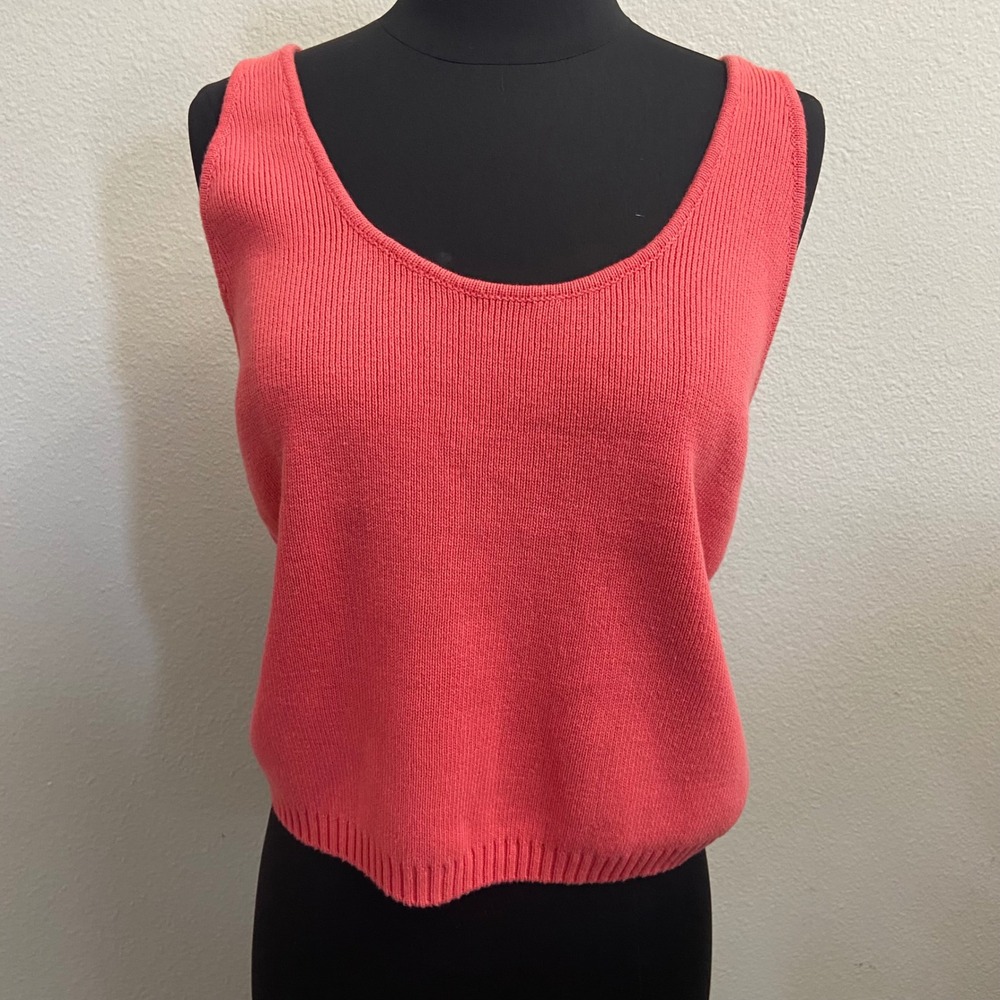 Magaschoni Womens L Nantucket Red Cotton Ribbed Knit Sweater Tank Top NEW NWT